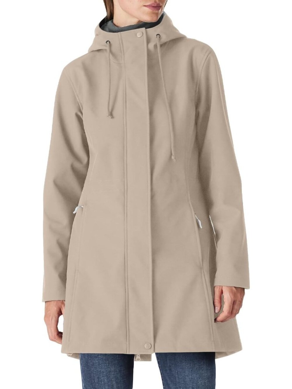Womens Beige Windbreaker Fleece Lined Softshell Hiking Insulated Rain Parka Coat